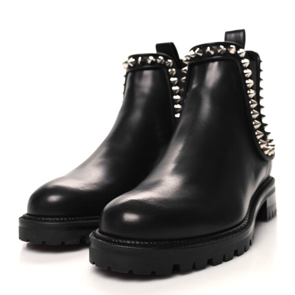 NWT Christian Louboutin Capahutta Chelsea Boots Black Calf Leather Silver Spikes - Picture 2 of 11